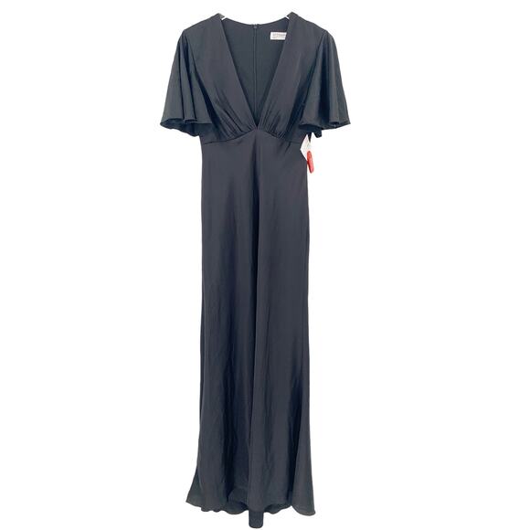 MAC DUGGAL Dress Size 4 Evening Gown NEW Black Flounce Sleeve Dress Satin V Neck - Picture 3 of 6